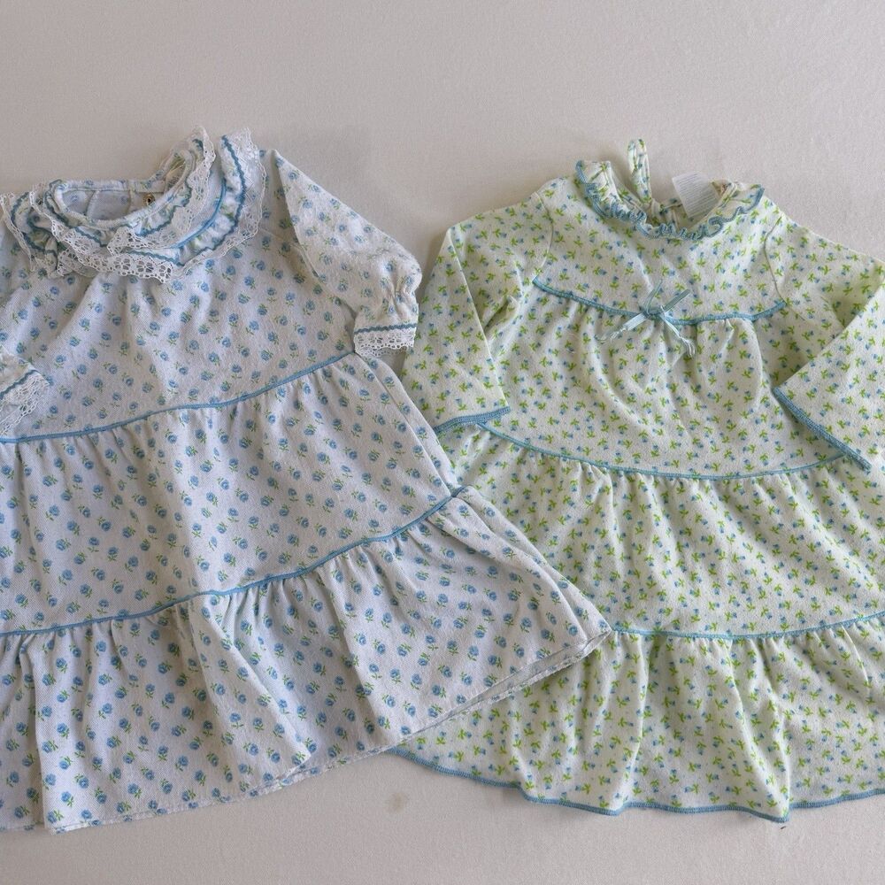 Vintage Lot 2 Carters Toddler Girls Floral Nightgown Lace Collar 12M 18M